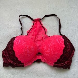 PINK Victoria's Secret Fuchsia and Black Lace Bra NWOT Size 36 C